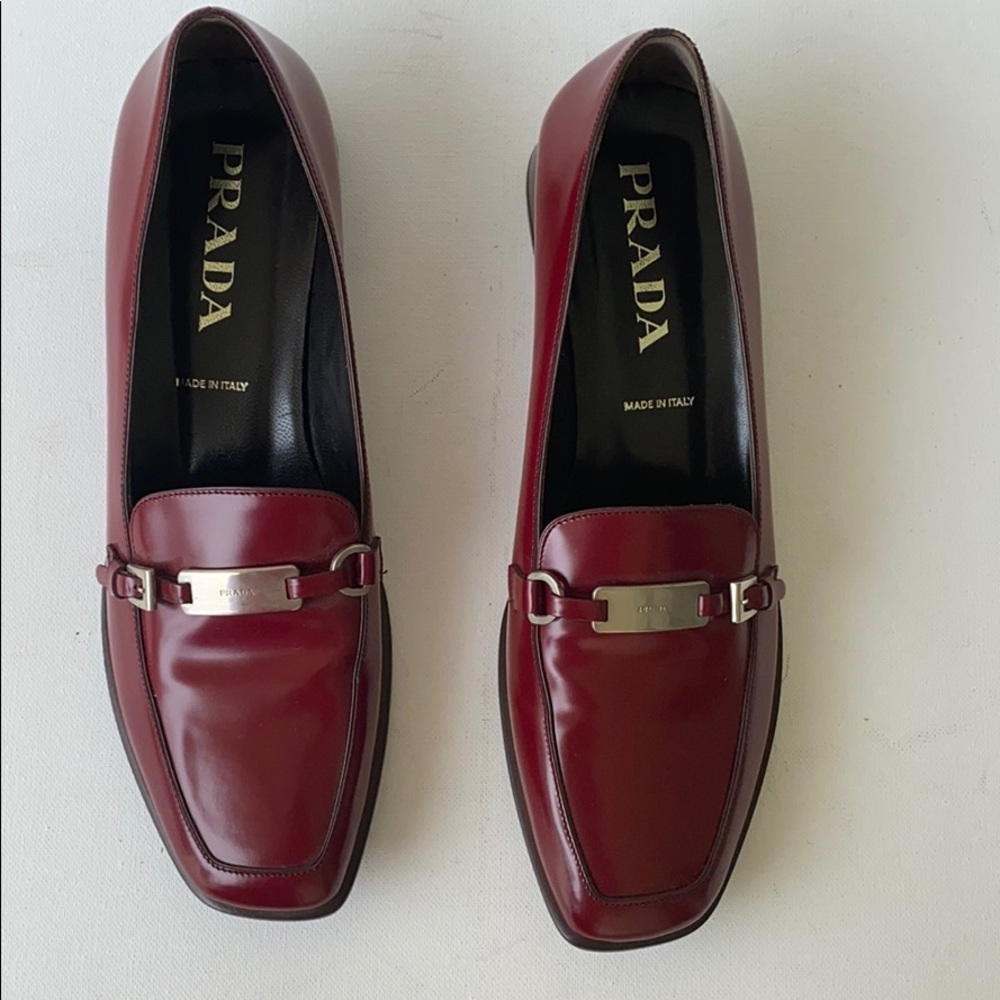Prada Women's Burgundy Leather Loafers - Picture 2 of 9